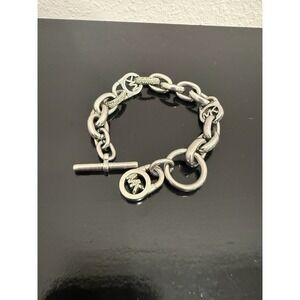 Michael Kors Silver Tone Chunky Chain Link Toggle Clasp MK Lock Bracelet